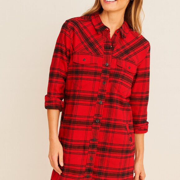 Duluth Trading Co. Red Plaid Flannel Shirtdress Small - Picture 1 of 3